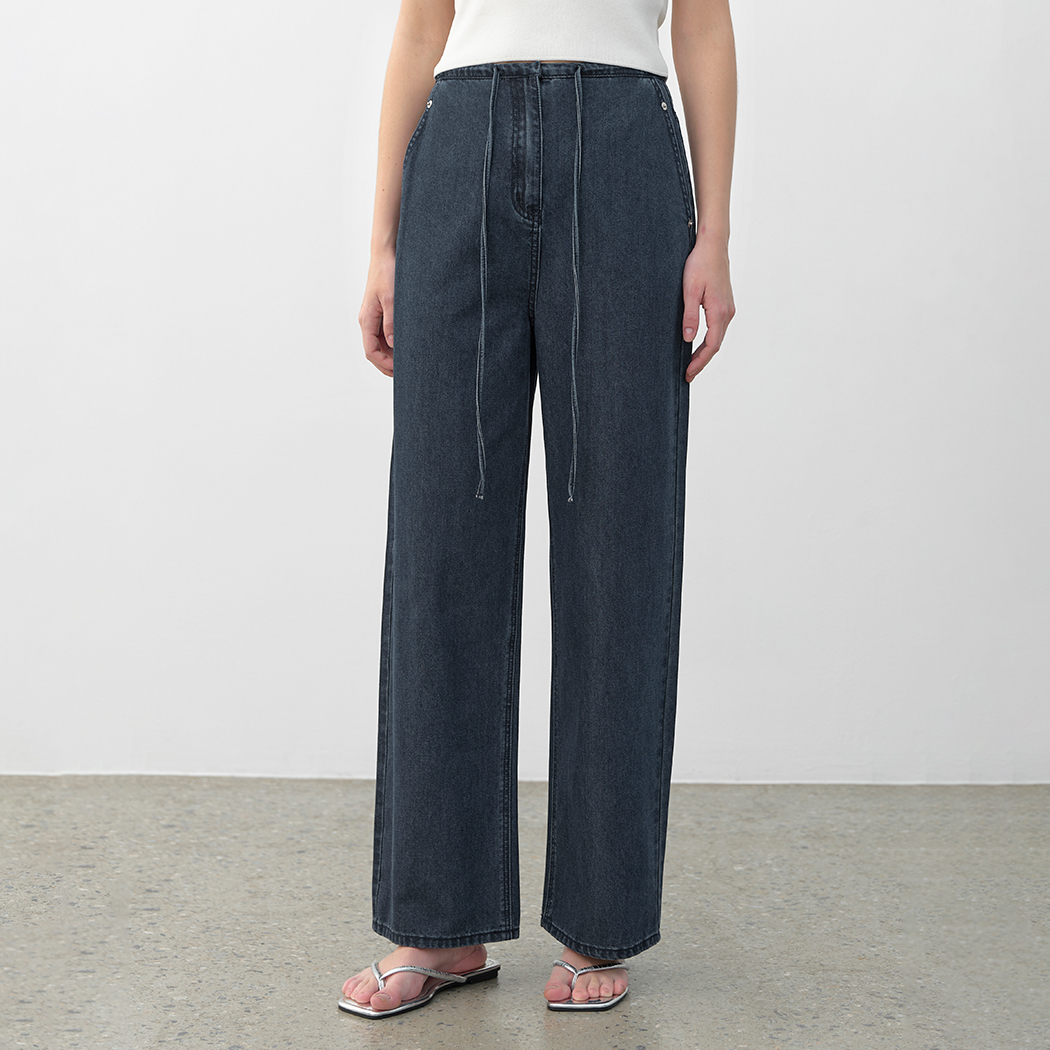 (PT-5676)WAIST STRING INDIGO BLUE JEAN