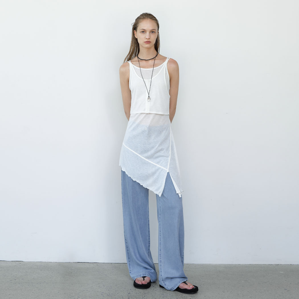 (T-7051)DIAGONAL DOUBLE LAYERD TEE