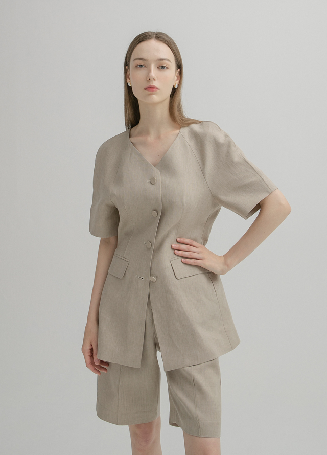 (PT-5203) Ambience Set-up Linen Half Pants Korea