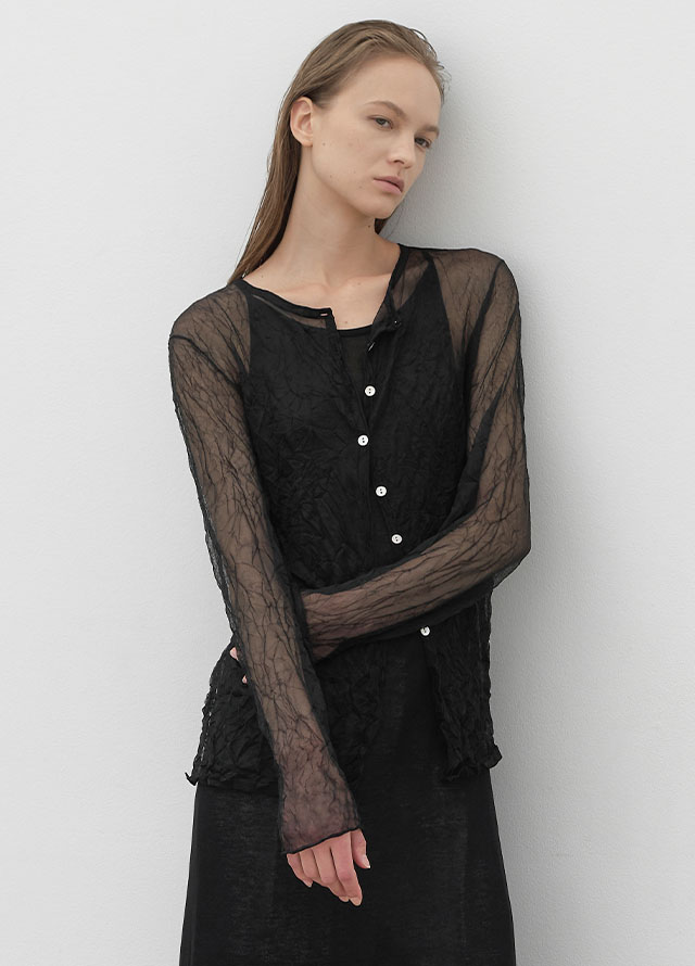 (OP-6289)SHEER WRINKLE LAYERED KNIT DRESS Korea