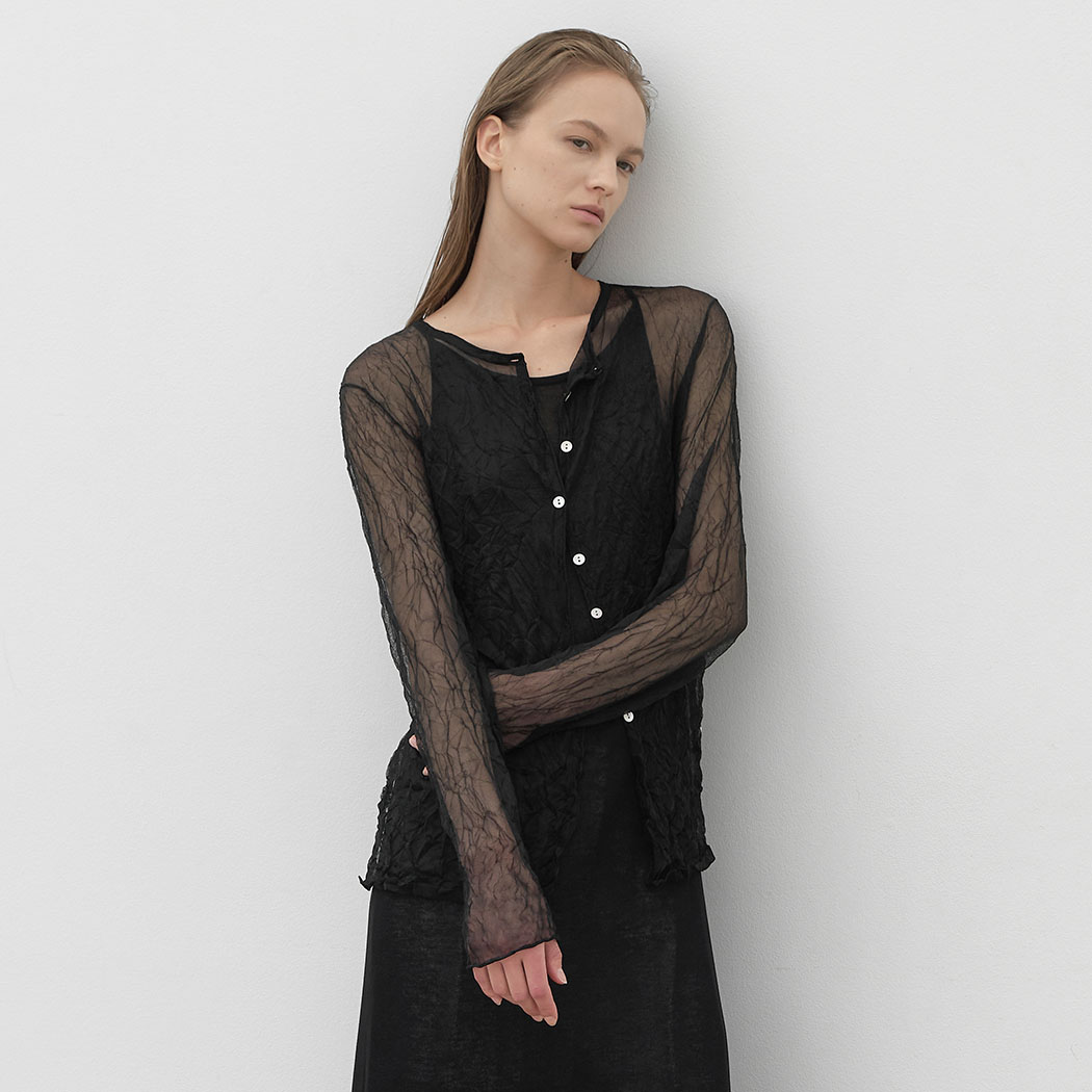 (CD-2193)SHEER WRINKLE KNIT CARDIGAN