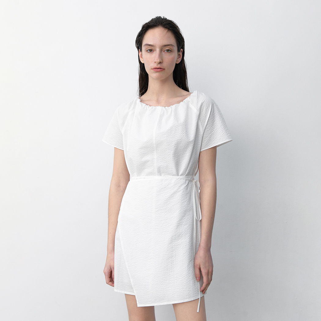 (OP-6265)EMBO STRAP MIINI WRAP DRESS