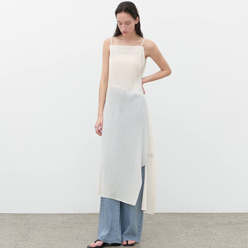 (OP-6307)PLEATS STRING LAYERED DRESS