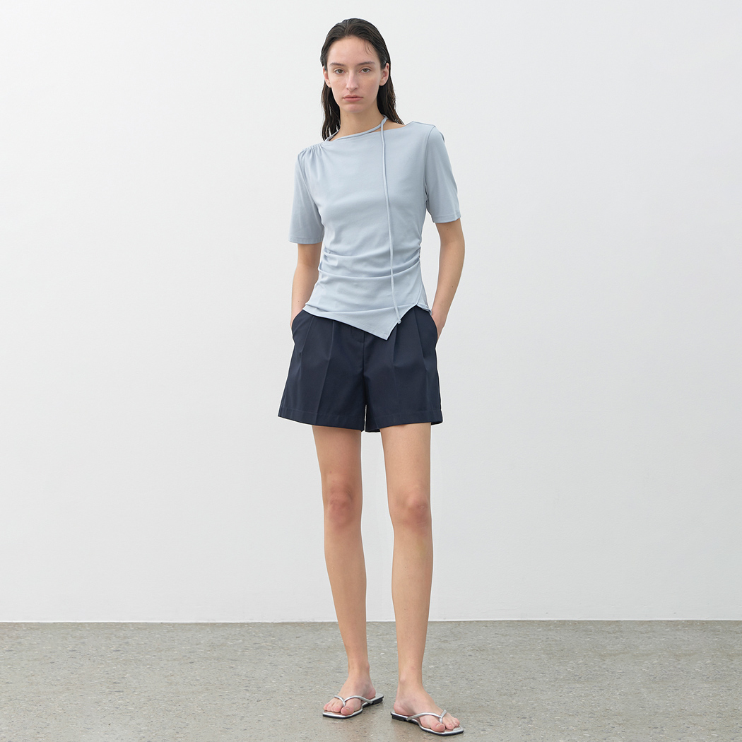 (Z-PT-5406)ESSENTIAL COTTON TUCK HALF PANTS S