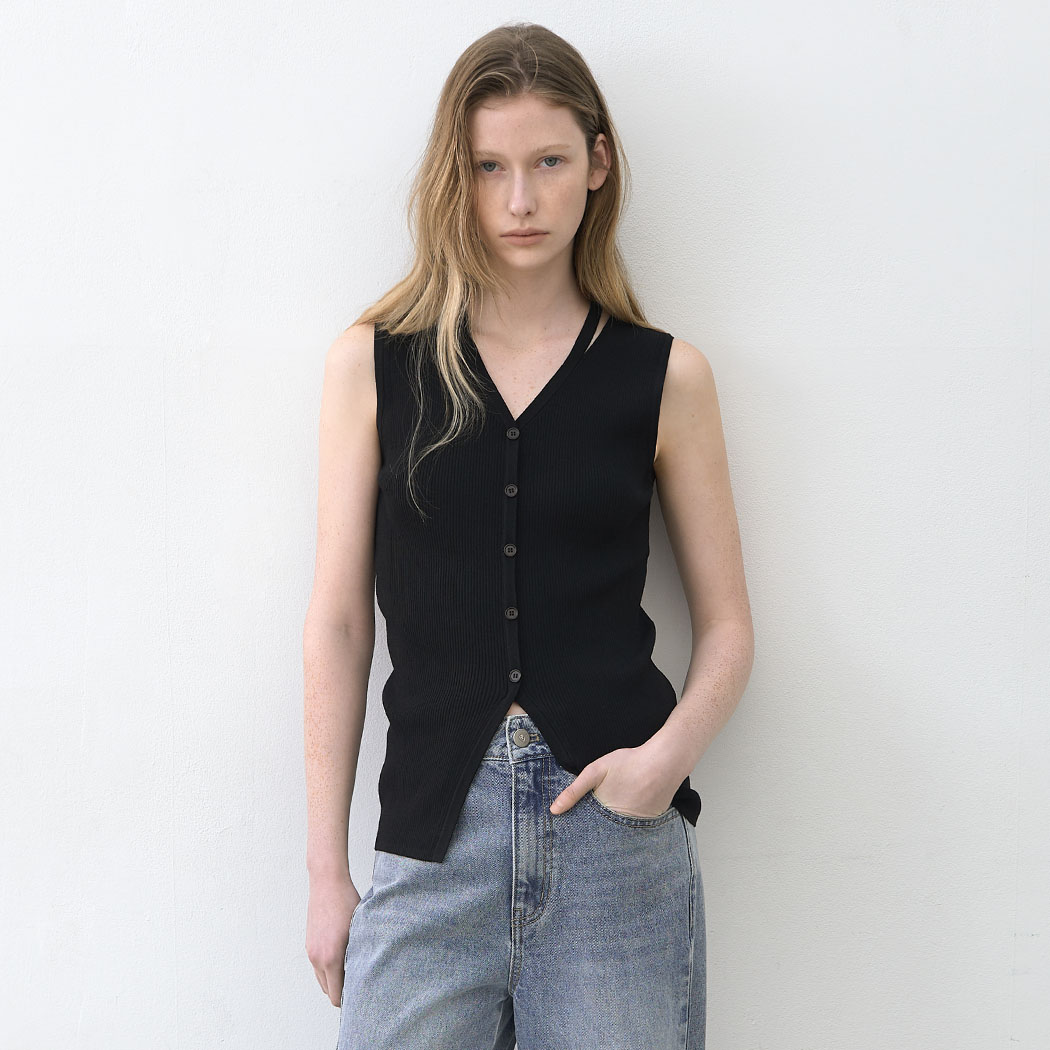 (T-7071)ESSENTIAL SLEEVESESS SLIT KNIT