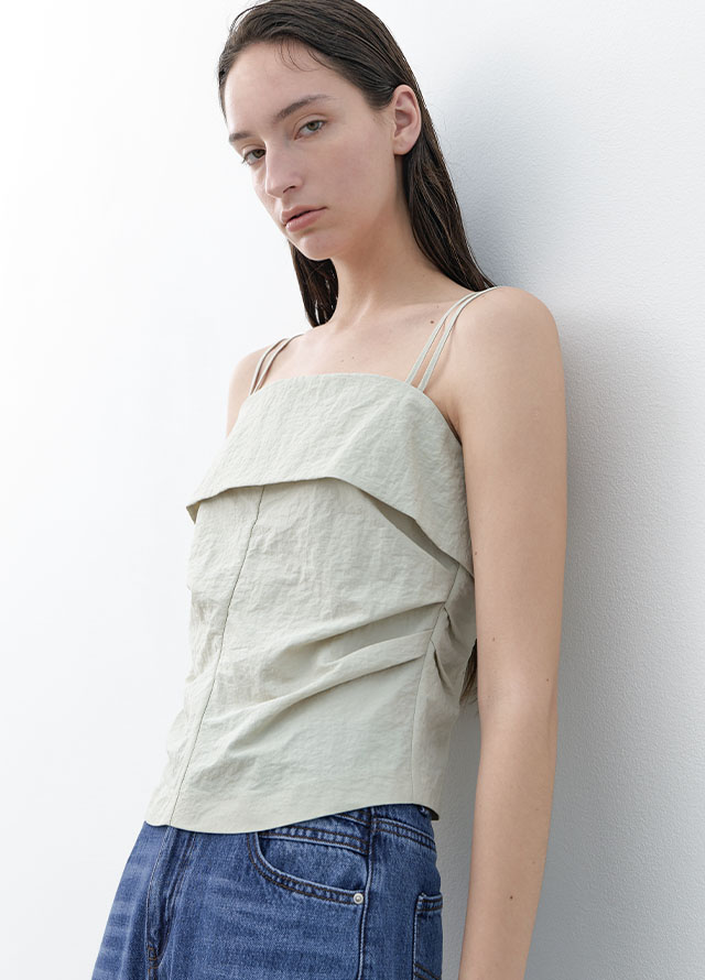 (PT-5668)MILA SET-UP FOLDING TUCK WIDE PANTS Korea