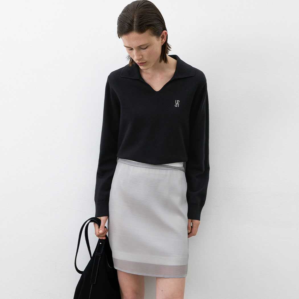 (ZT-6785)ESSENTIAL OPEN COLLAR V-NECK KNIT
