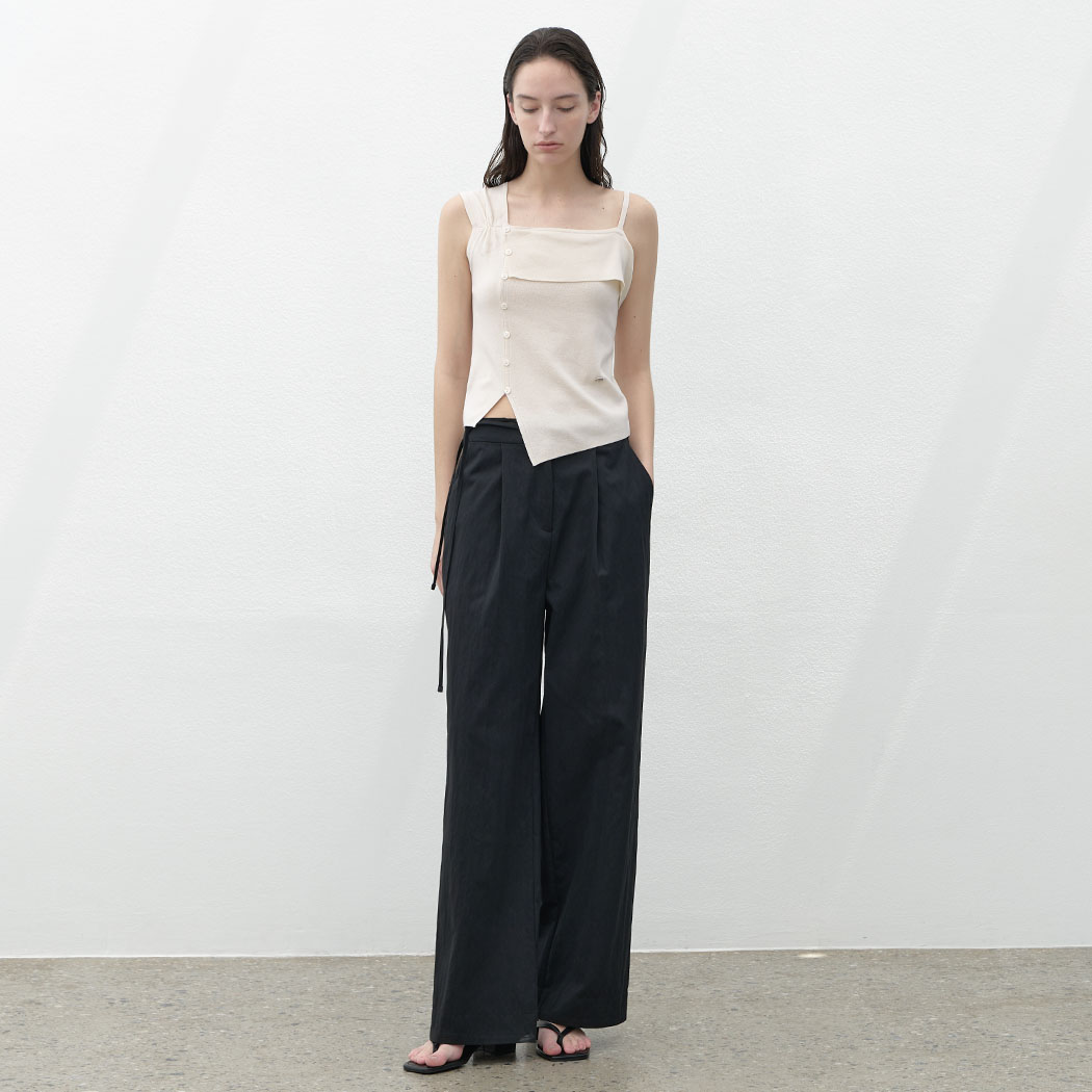(PT-5642)WAIST DOUBLE STRAP TUCK PANTS