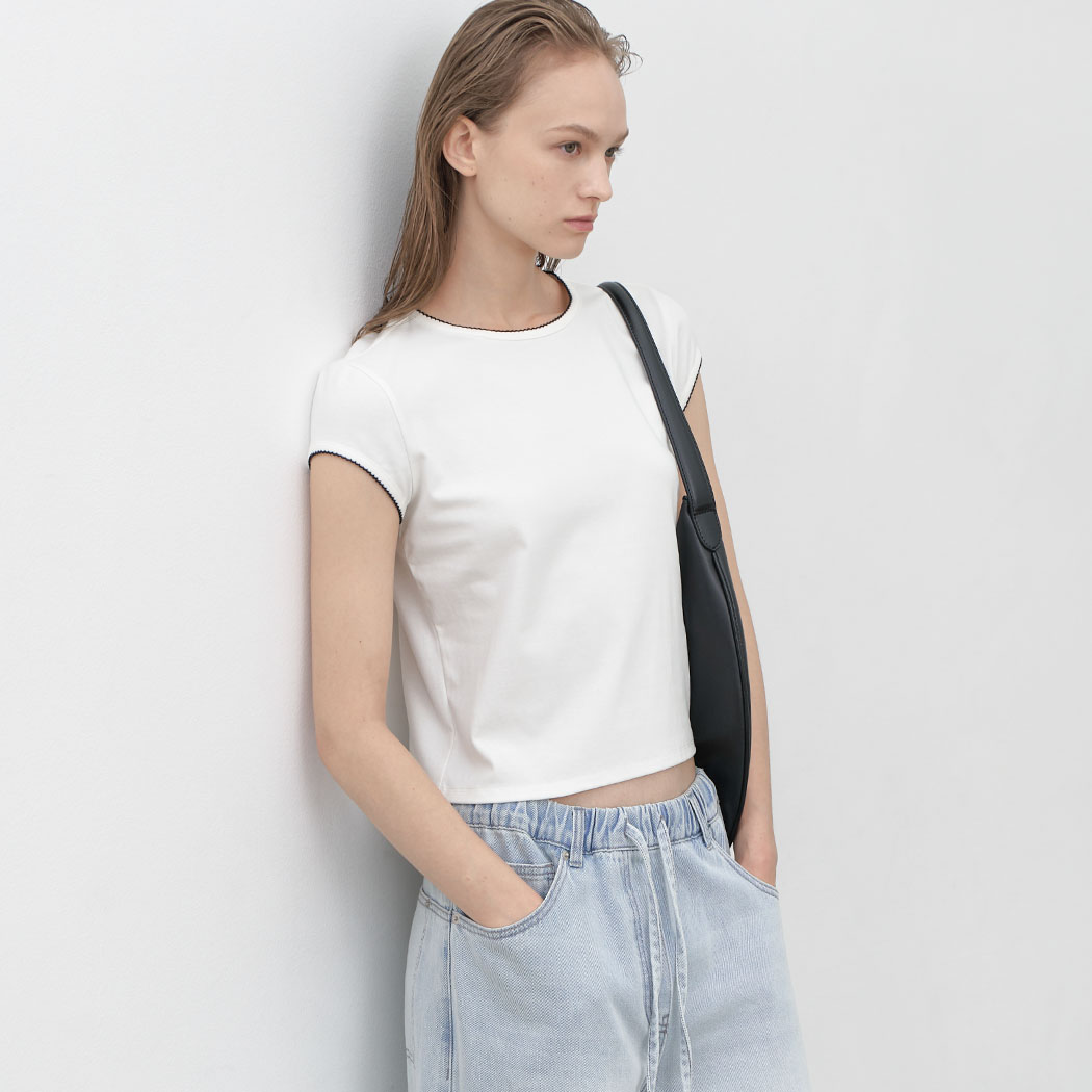 (T-7039)LAYLA PICOT STITCH SLIM TEE