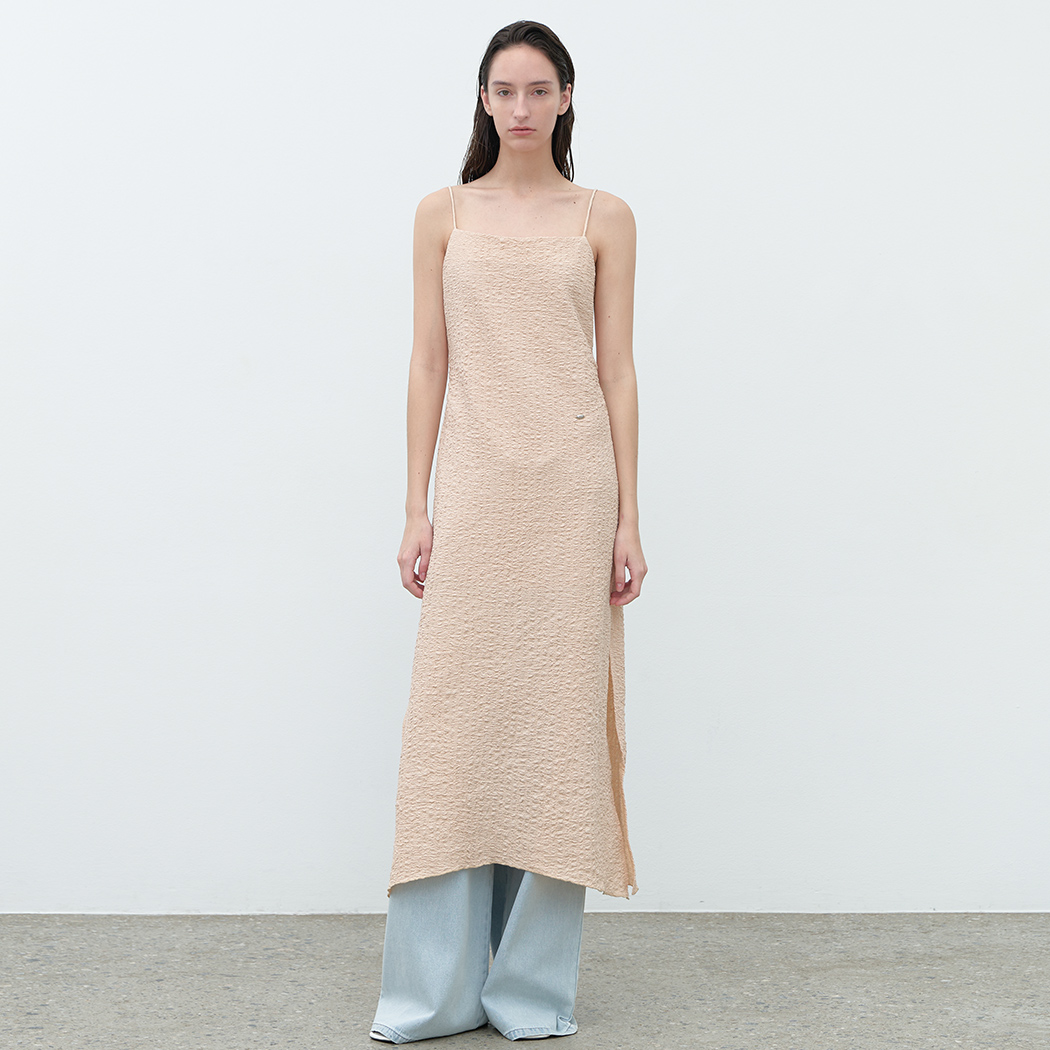 (OP-6266)WRINKLE SLEVESESS LONG ONE PIECE