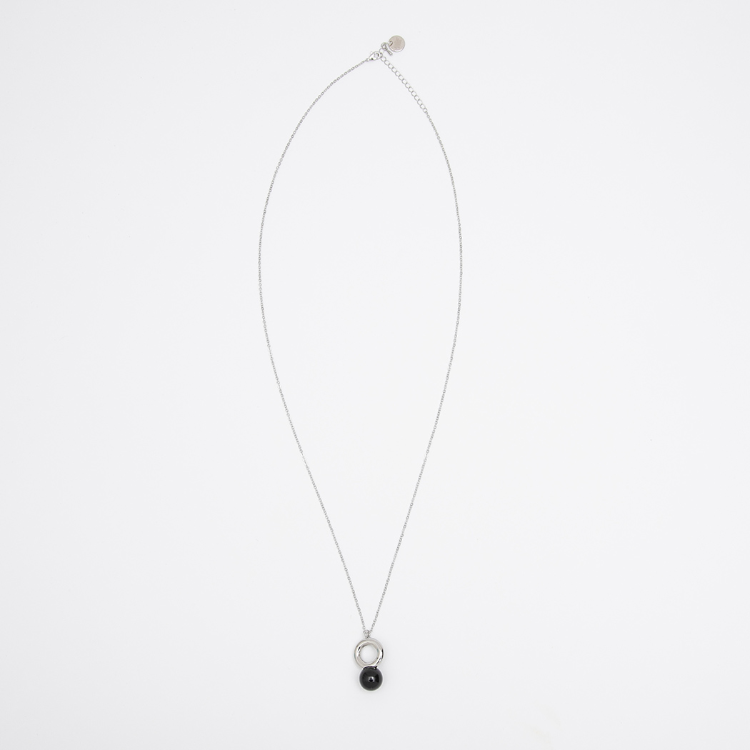 (N-874)BLACK RING PENDANT NECKLACE