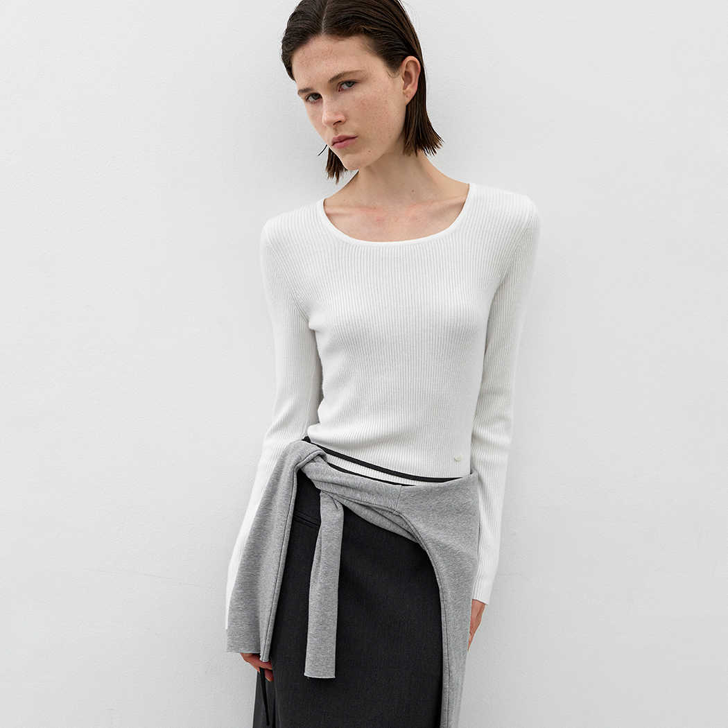 (T-7129)ESSENTIAL SQUARE NECK RIBBED KNIT