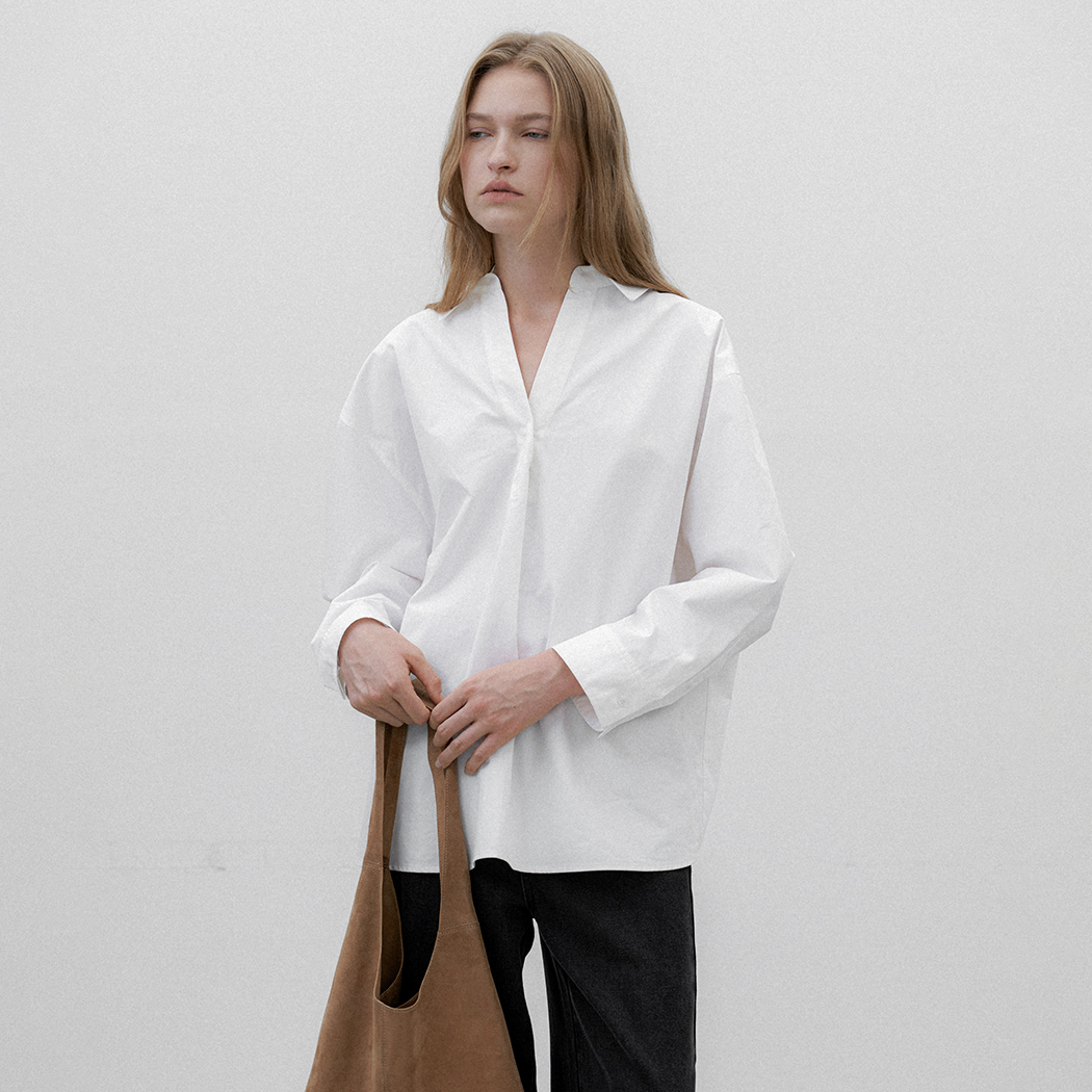 (BL-4357)SOLID LOOSE FIT TUCK SHIRT