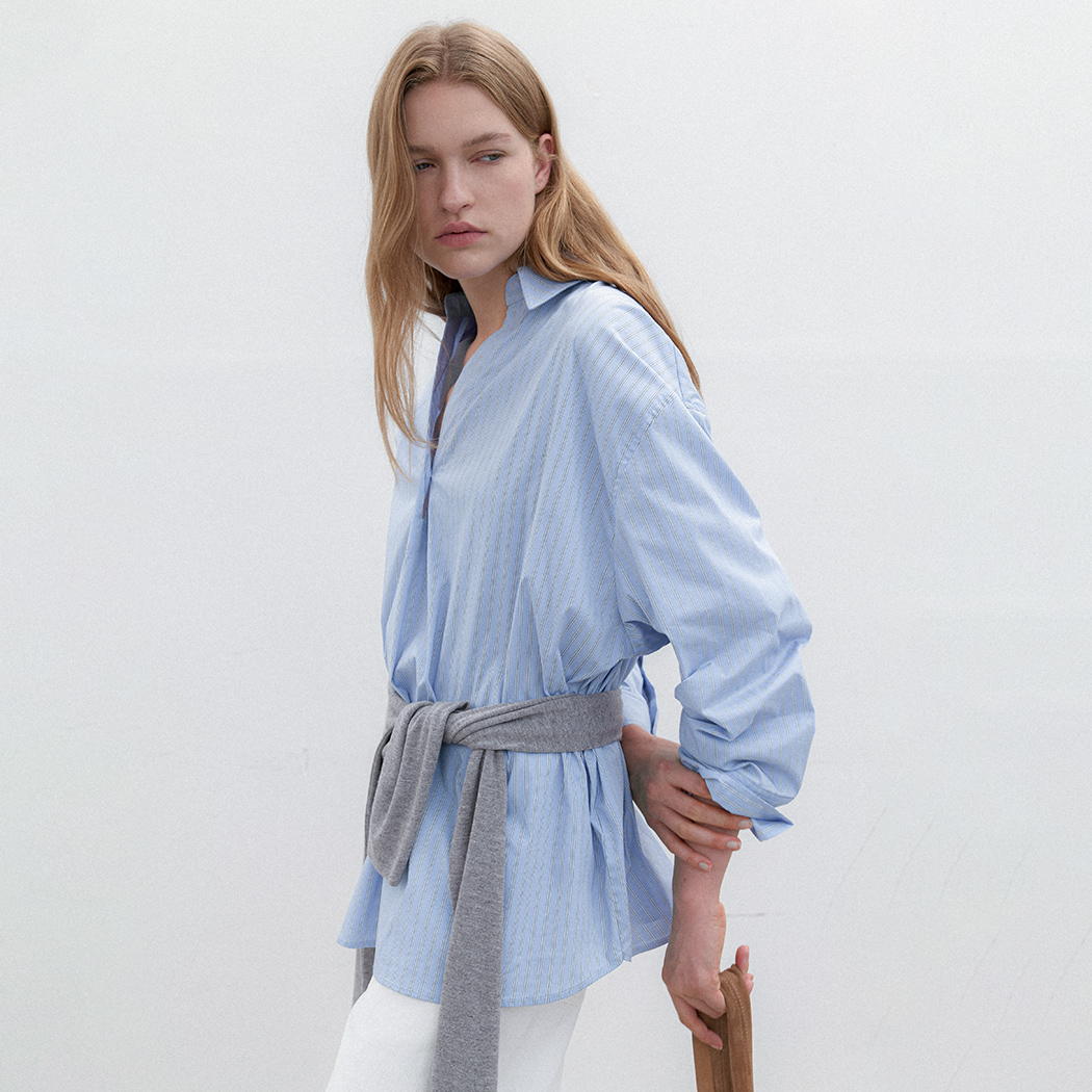 (BL-4373)STRIPE LOOSE FIT TUCK SHIRT