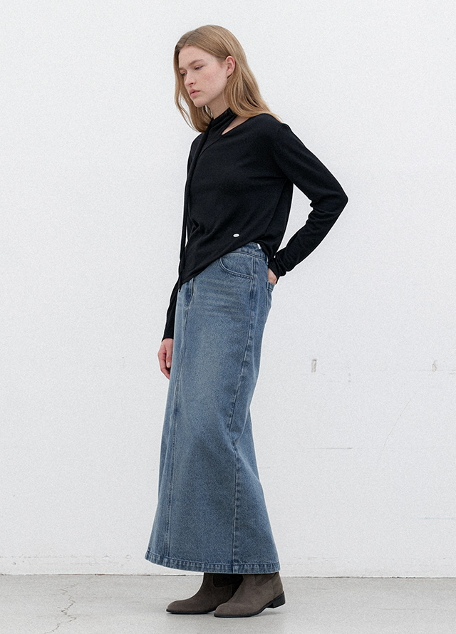 (T-7119)RENOFY SCARFED KNIT TOP Korea