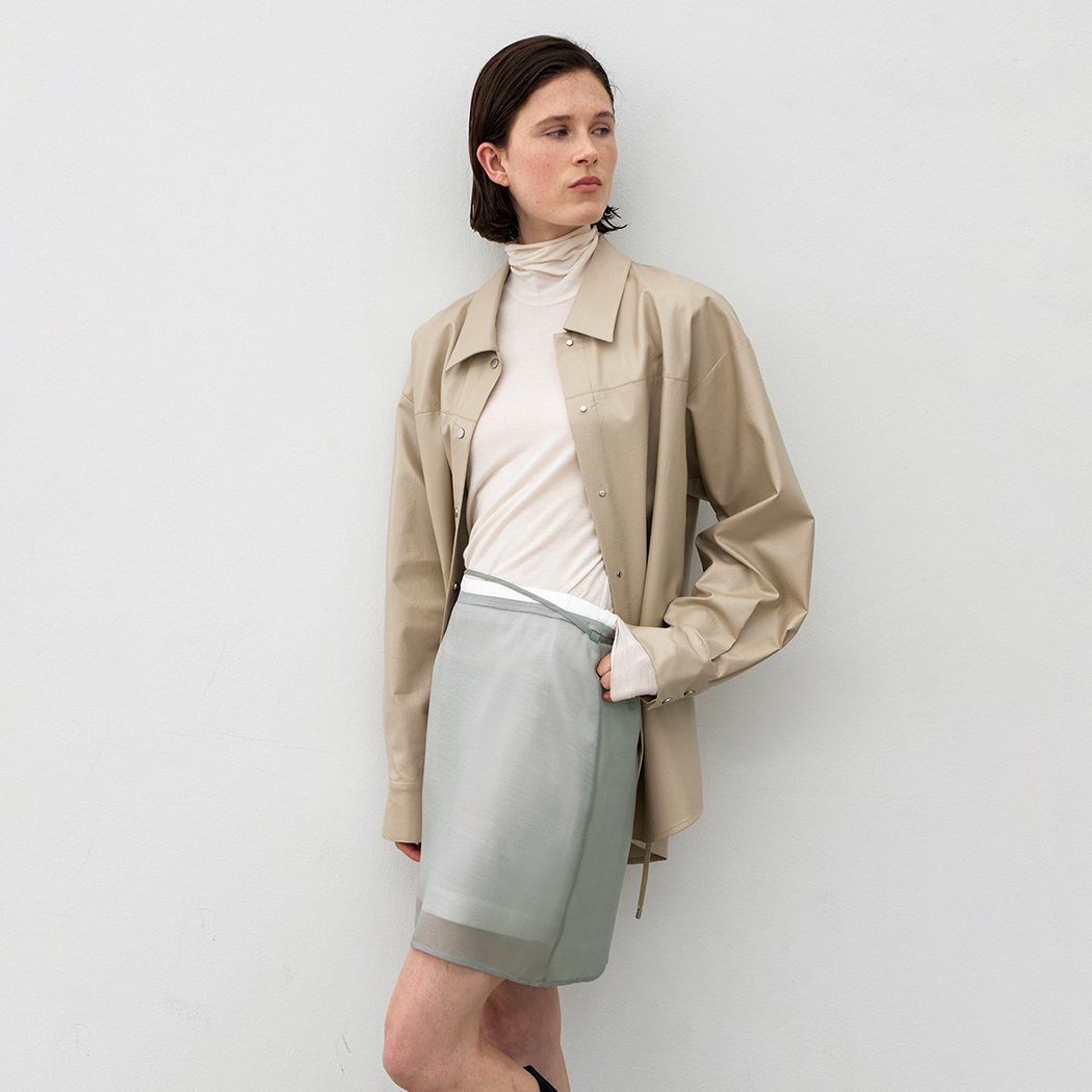 (BL-4365)LEATHER BELTED SNAP BUTTON SHIRT S