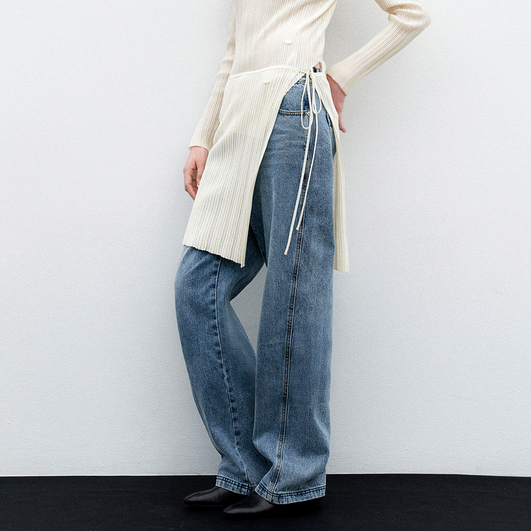 (SK-5057)ACCORD PLEATS LAYERED WRAP KNIT SKIRT