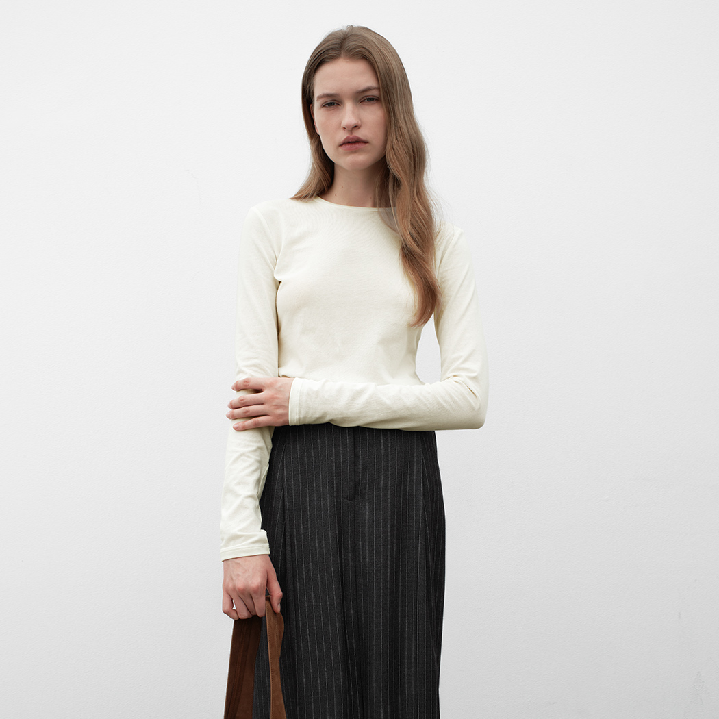 (T-7089)ESSENTIAL SHEER ROUND NECK SLIM TEE Korea