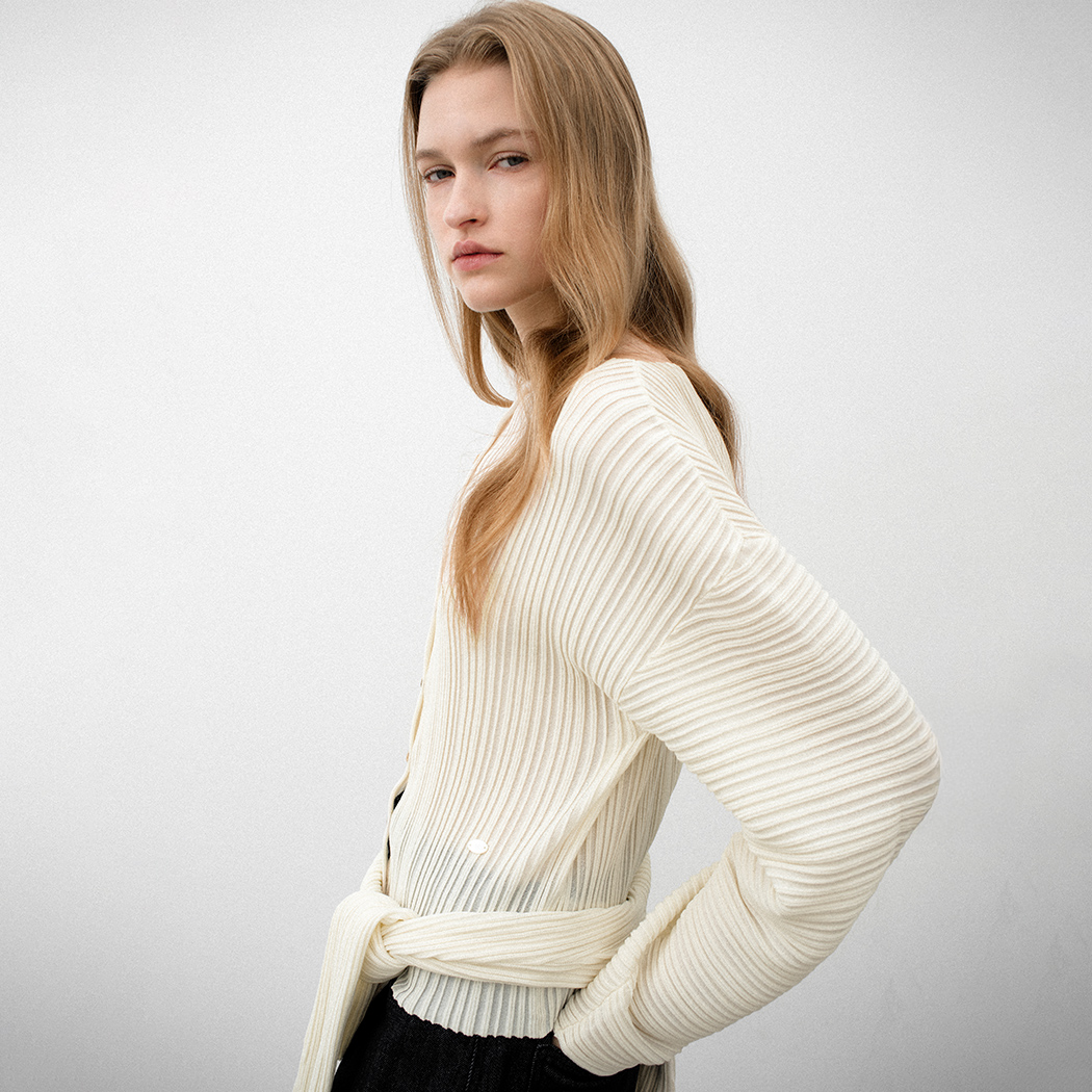 (CD-2220)ACCORD PLEATS TWO-WAY SHORT CARDIGAN
