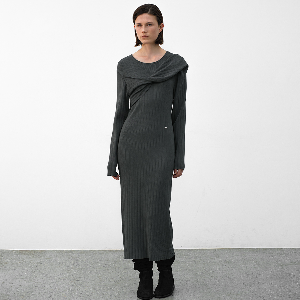 (OP-6297)COLARE TWIST KNIT DRESS