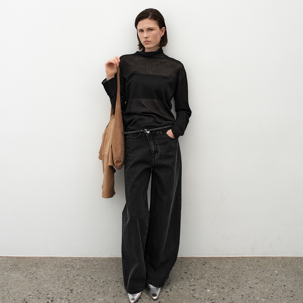 (PT-5690)TWO BUTTON UNBAL DENIM PANTS