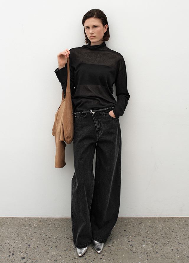 (T-7117)SHEER LIGHT POLO NECK KNIT Korea