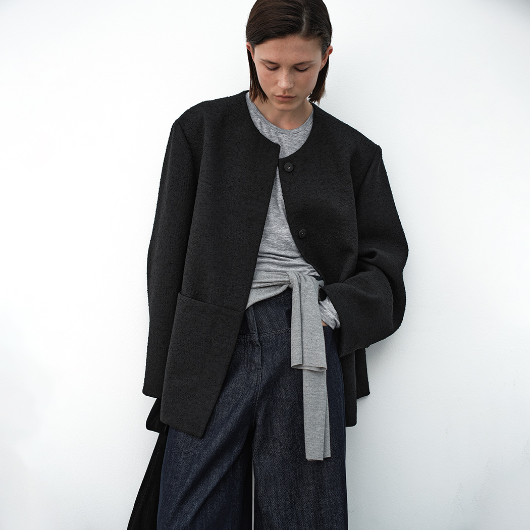 (JK-3041)ROUND NECK OVERFIT SET-UP TWEED JACKET