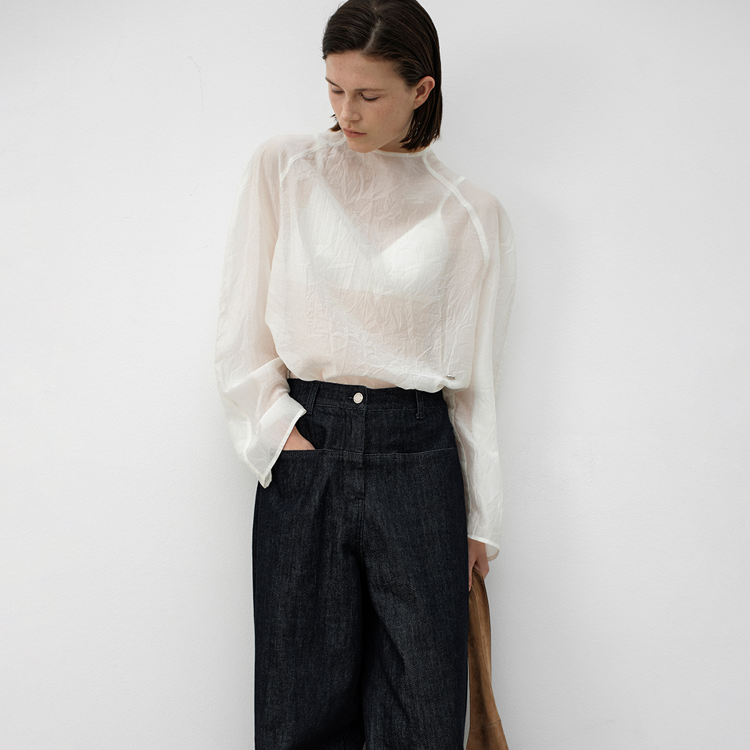 (BL-4375)ORGANZA RAGLAN VOLUME SLEEVE BLOUSE