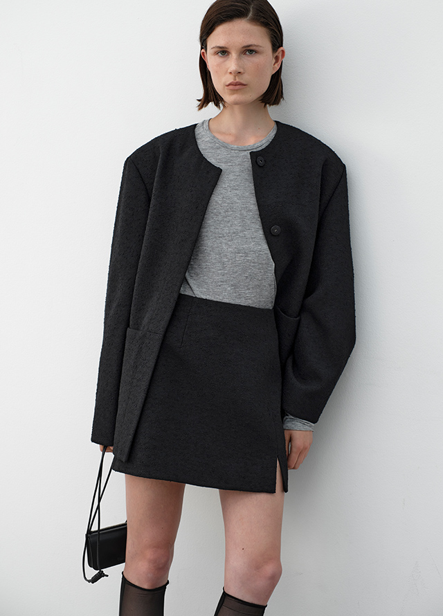 (JK-3041)ROUND NECK OVERFIT SET-UP TWEED JACKET Korea
