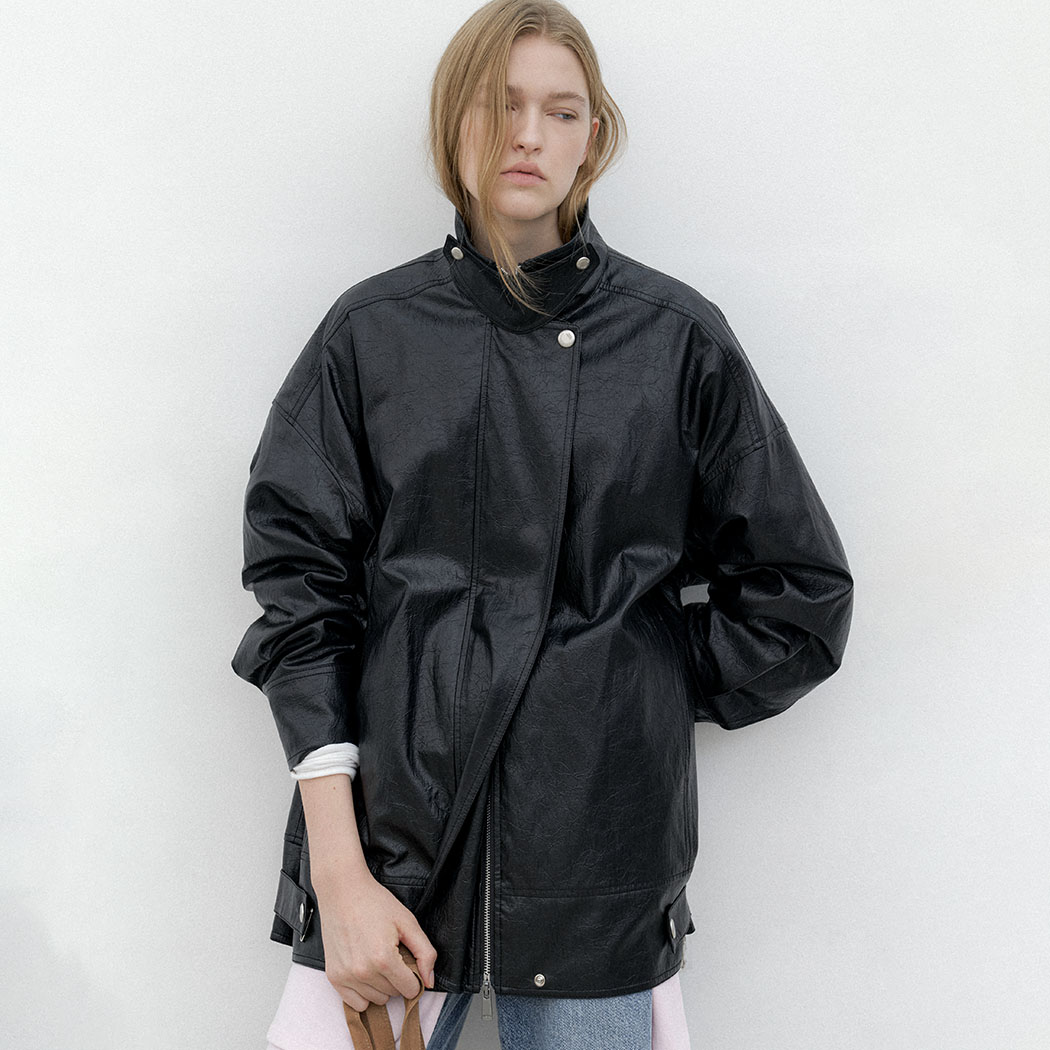 (JP-592)HIGH NECK OVERFIT LEATHER JUMPER