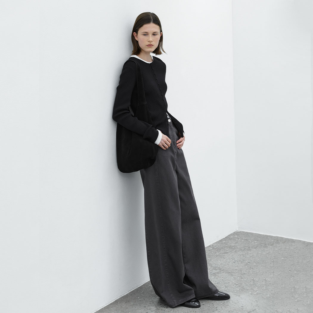 (PT-5695)COLOR DENIM WIDE PANTS