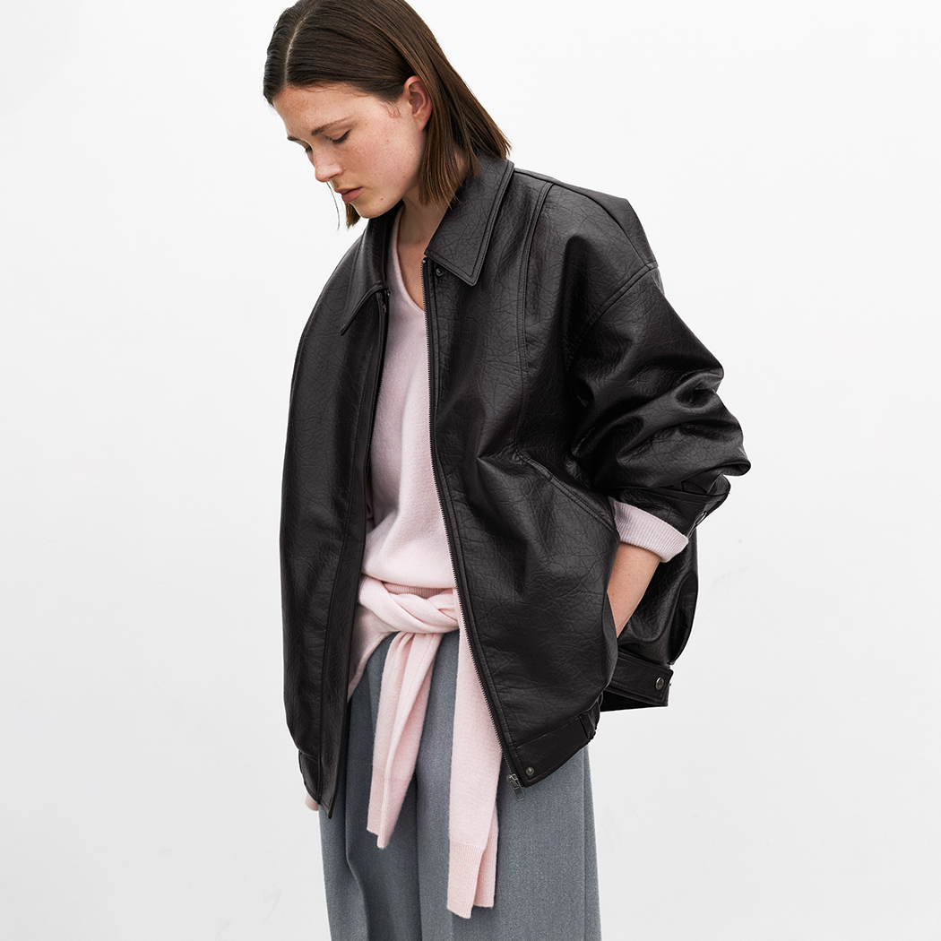 (JP-588)OVERFIT LEATHER SNAP BUTTON BLOUSON