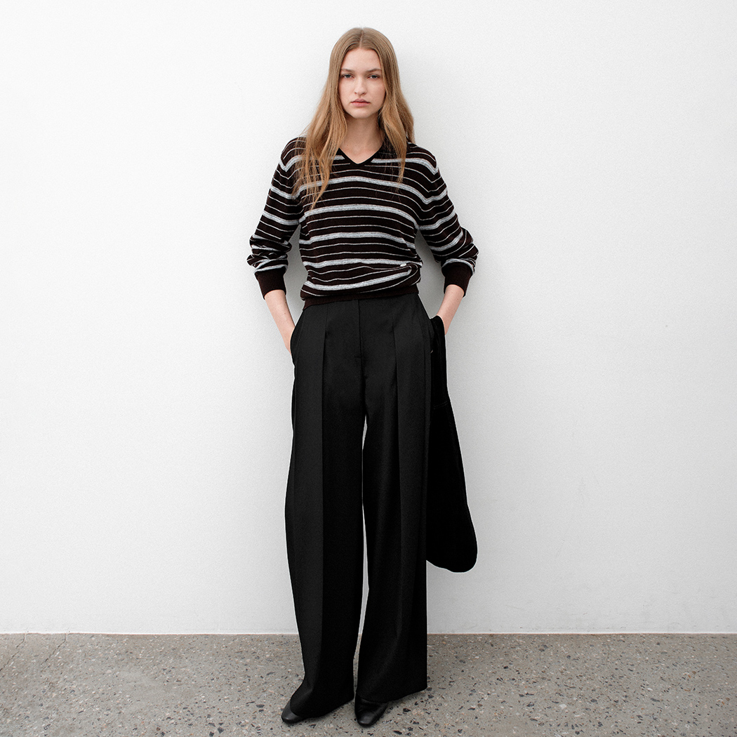 (T-7113)ESSENTIAL STRIPE COLLAR KNIT
