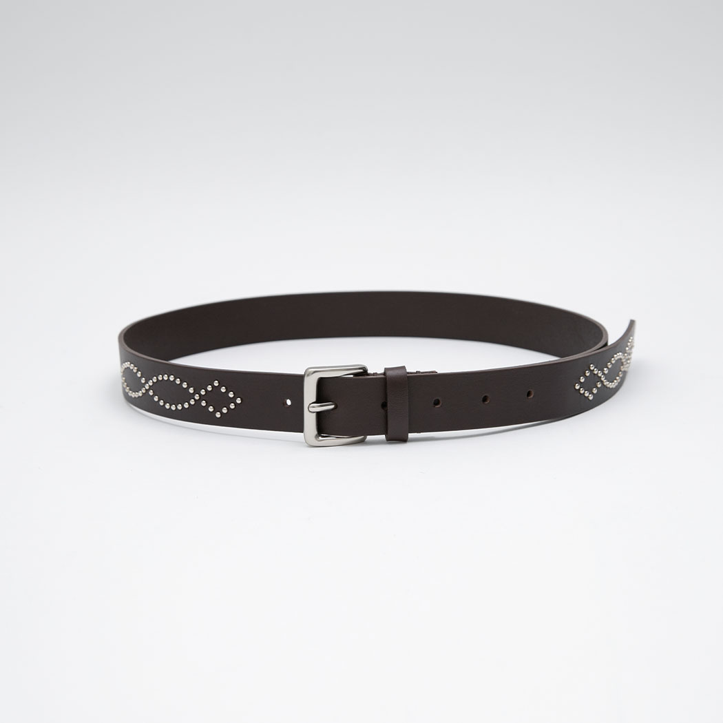 (BT-0028)RHOMBUS STUD REAL LEATHER BELT