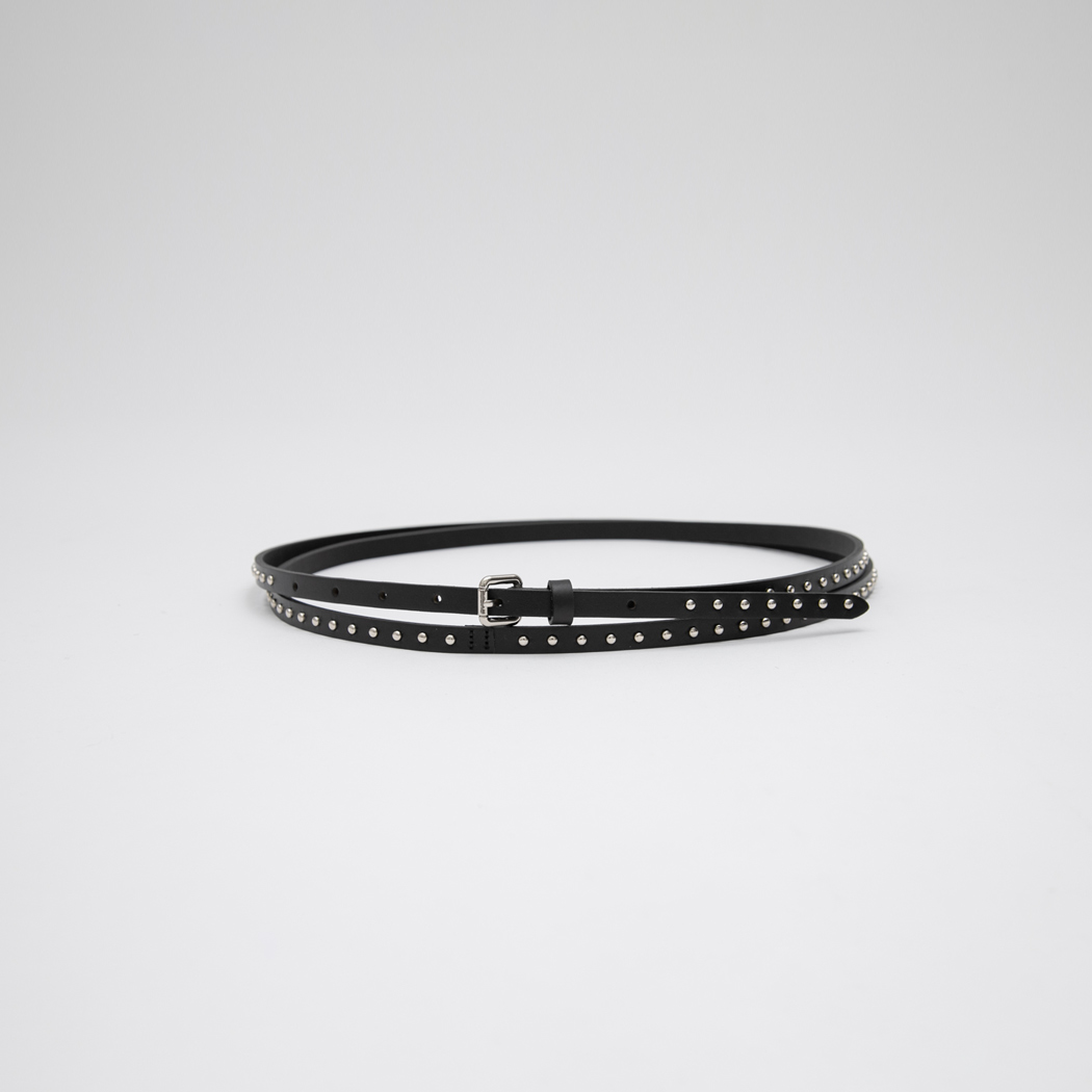 (BT-0027)LAYERED STUD REAL LEATHER BELT