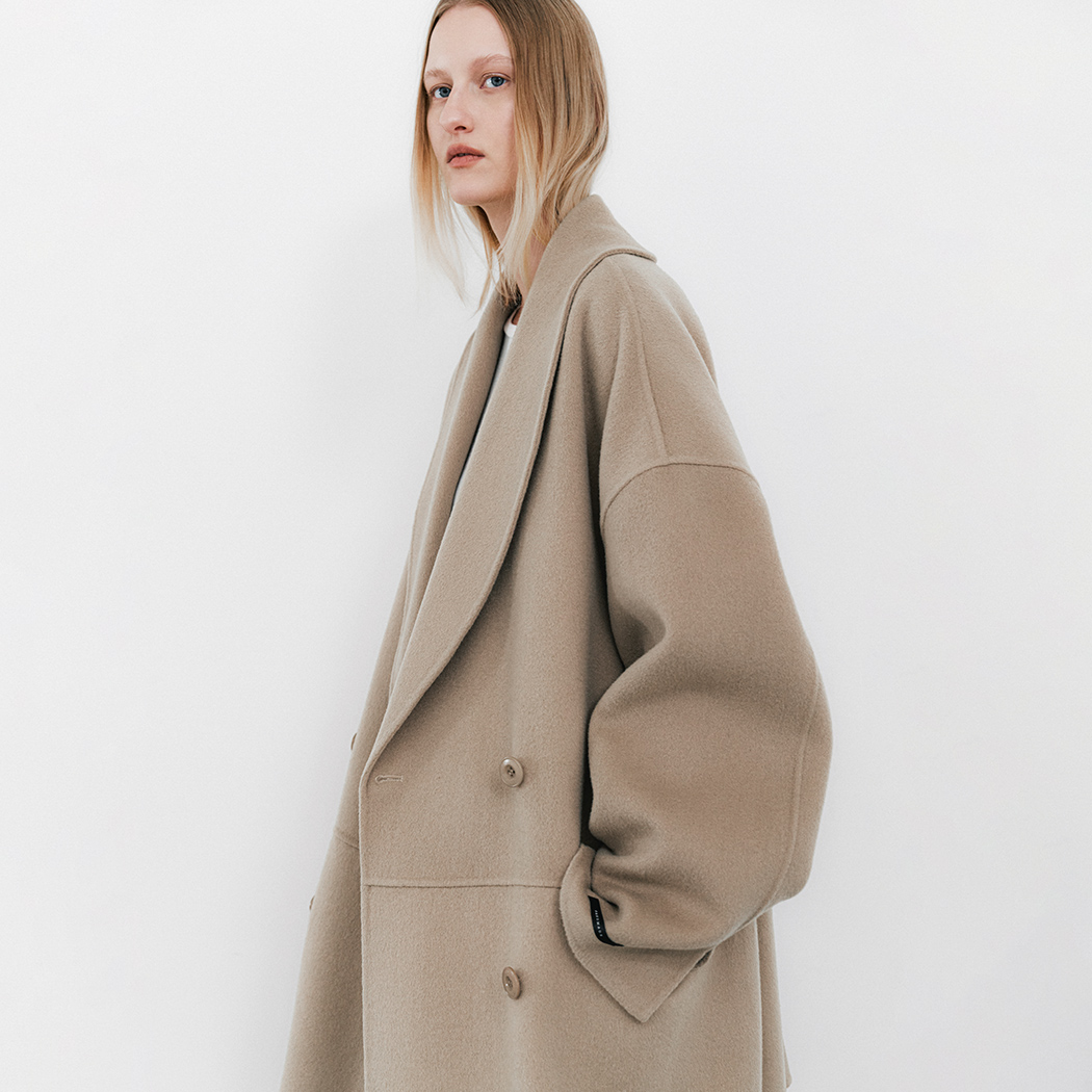 (CT-1458)SHAWL COLLAR WOOL HANDMADE HALF COAT