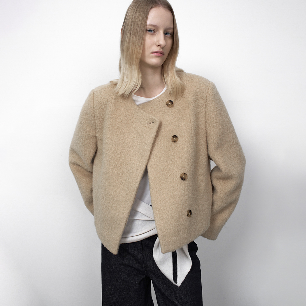 (JK-3052)HAIRY WOOL ROUND NECK JACKET