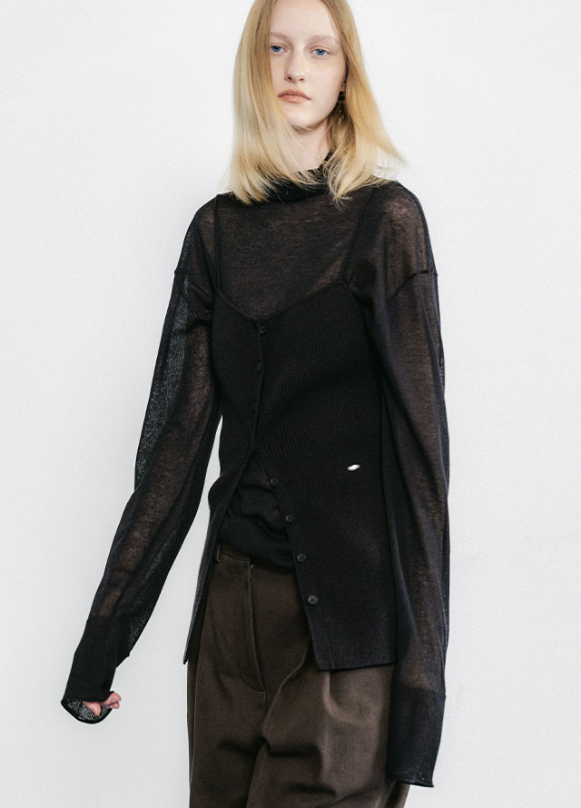 (T-7117)SHEER LIGHT POLO NECK KNIT Korea