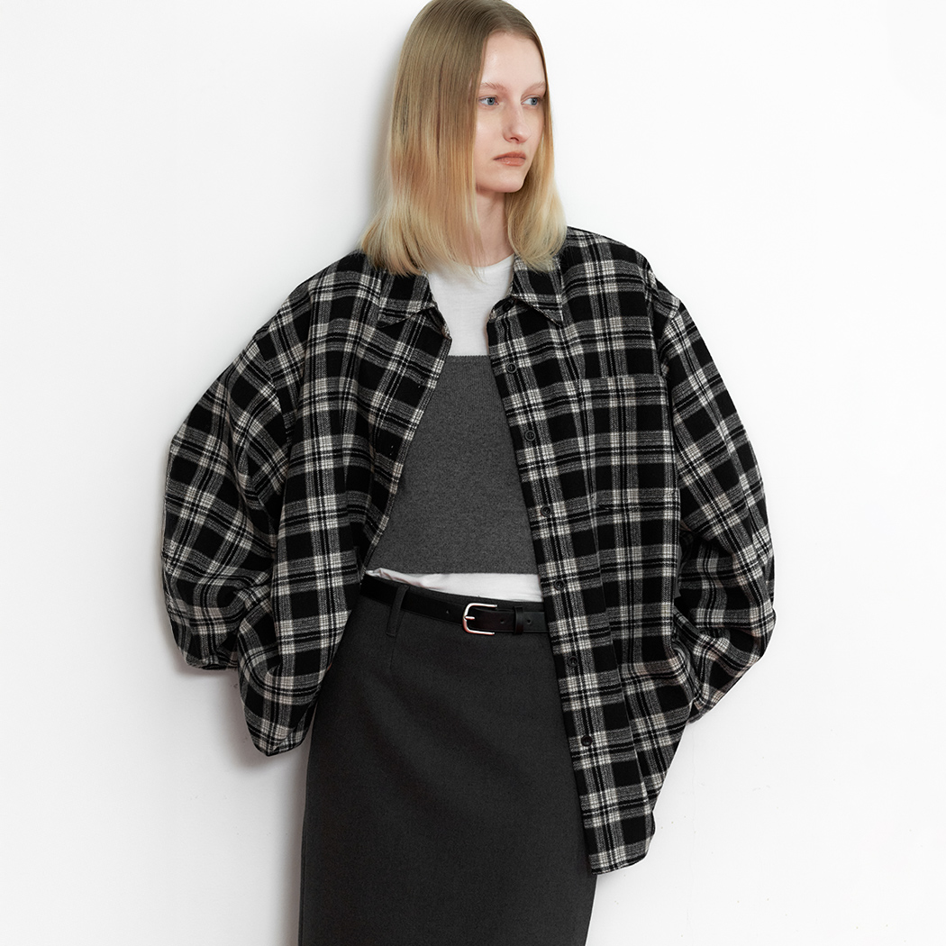 (BL-4379)WOOL BLENDED OVERSIZED CHECK SHIRT