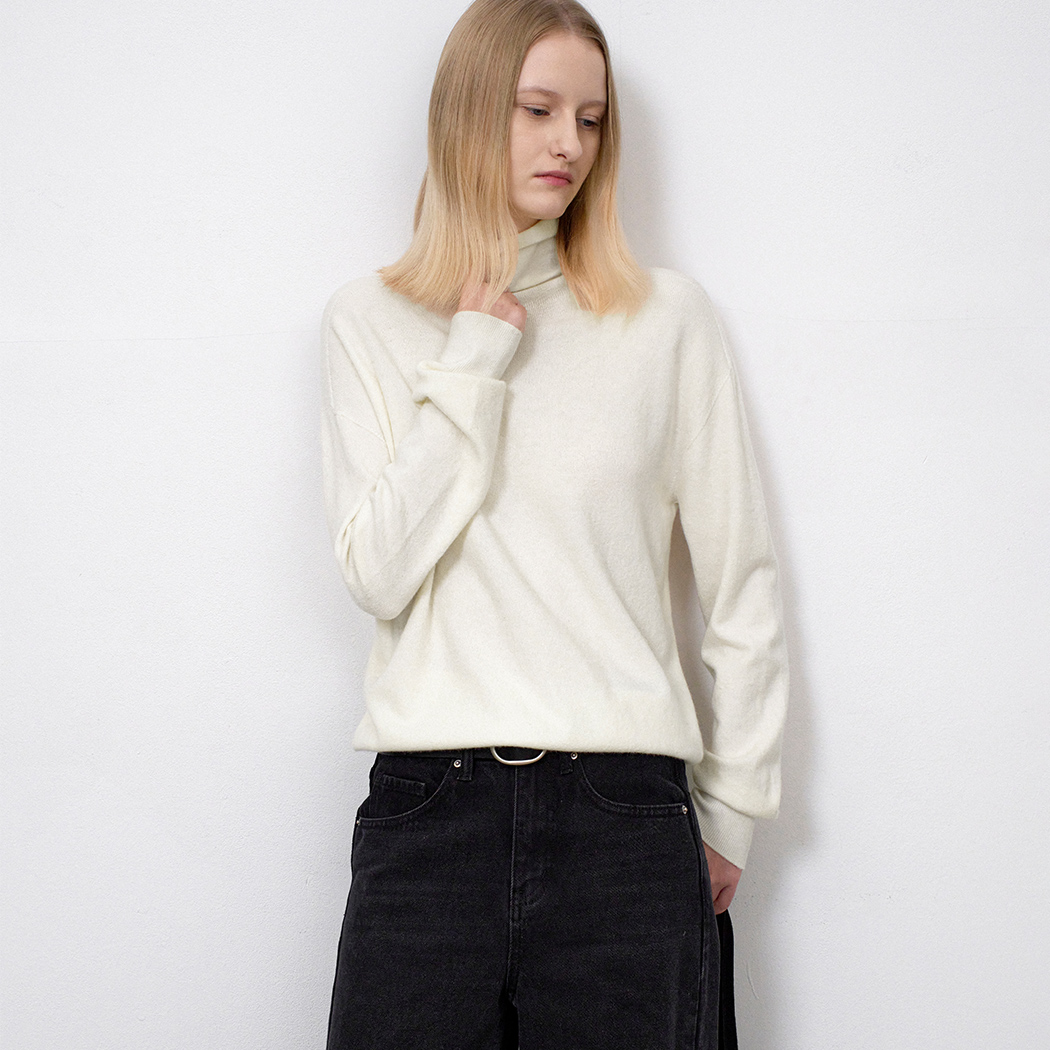 (T-7140)ESSENTIAL WHOLE GARMENT LOOSE FIT HIGH NECK KNIT