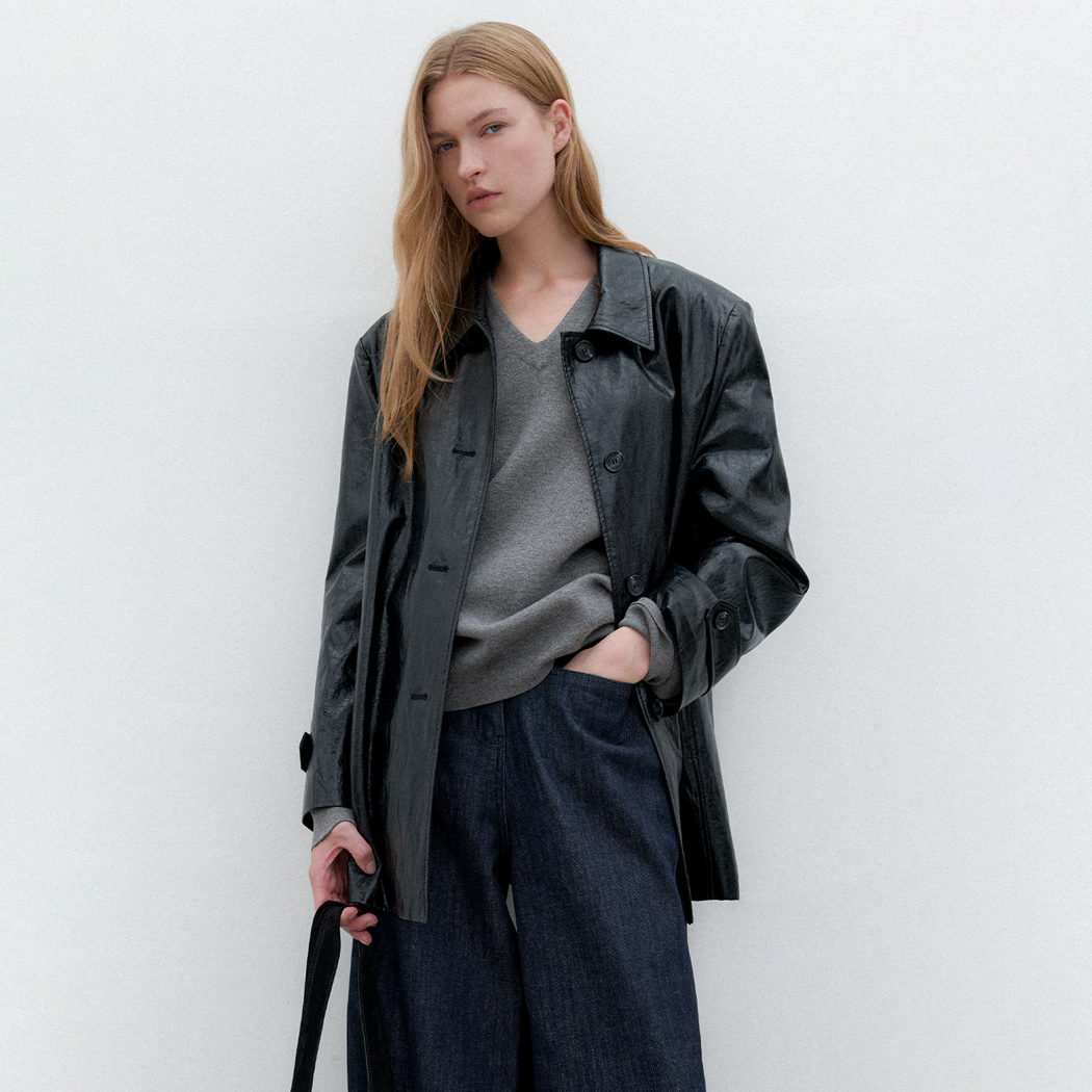 (JK-3047)LEATHER SINGLE HALF JACKET