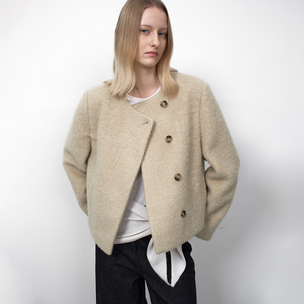 (JK-3052)HAIRY WOOL ROUND NECK JACKET