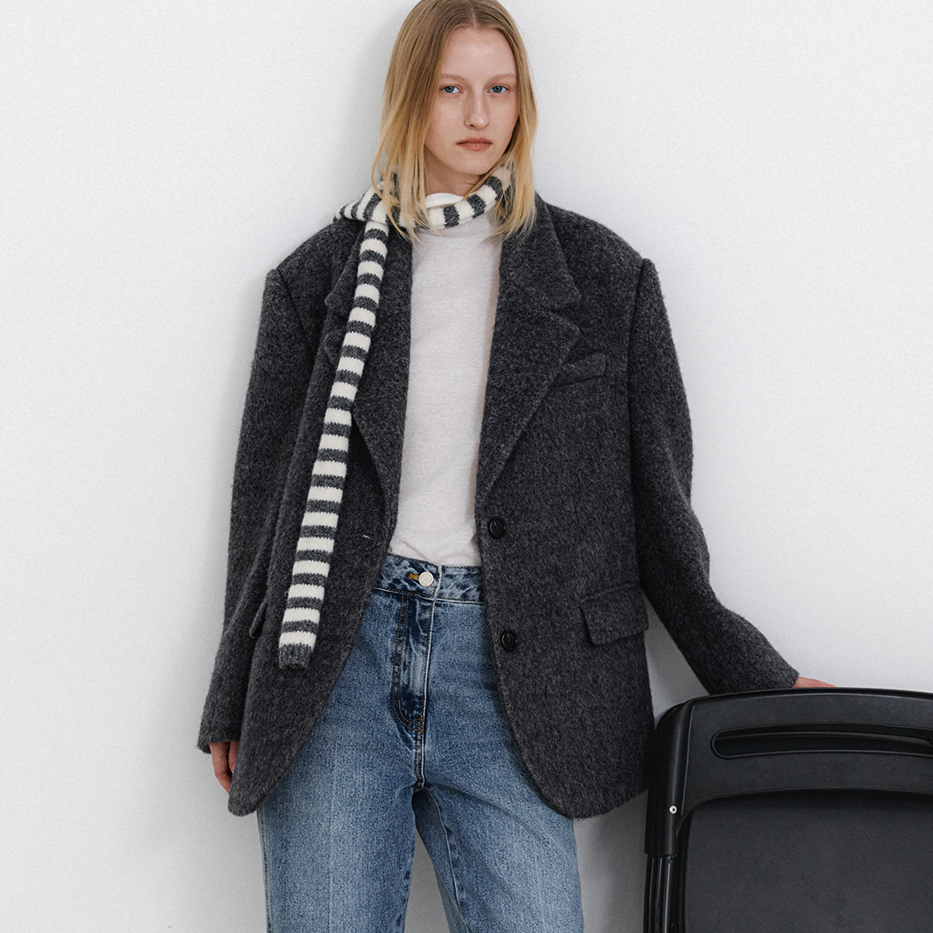 (JK-3053)HAIRY WOOL OVERSIZED JACKET