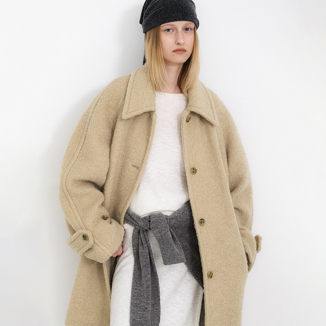 (CT-1470)FLUFFY WOOL BOUCLE COAT