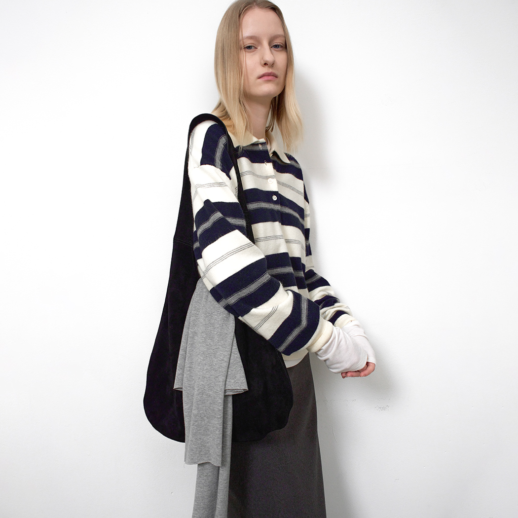 (T-7150)LOOSE FIT STRIPED POLO KNIT