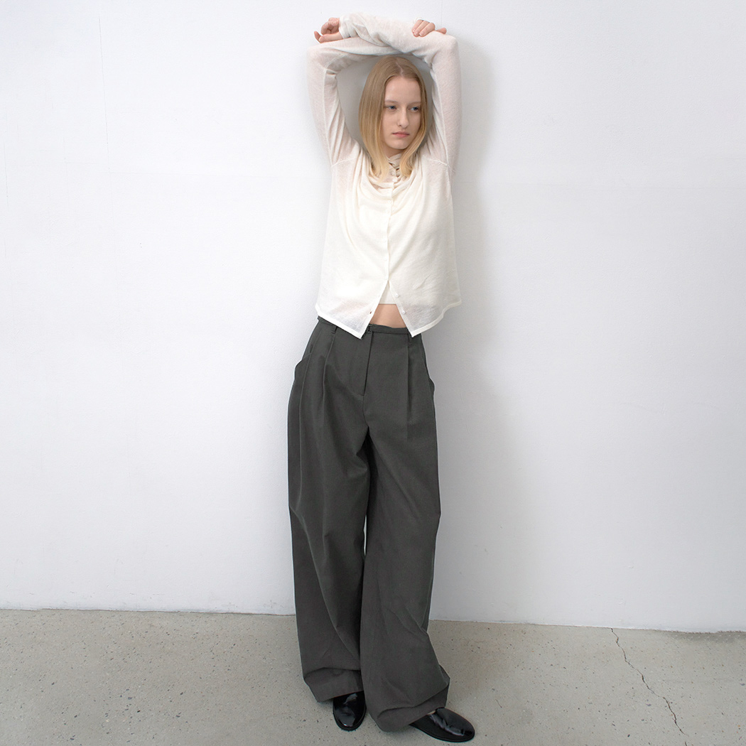 (PT-5722)BELTED TWO TUCK WIDE PANTS S