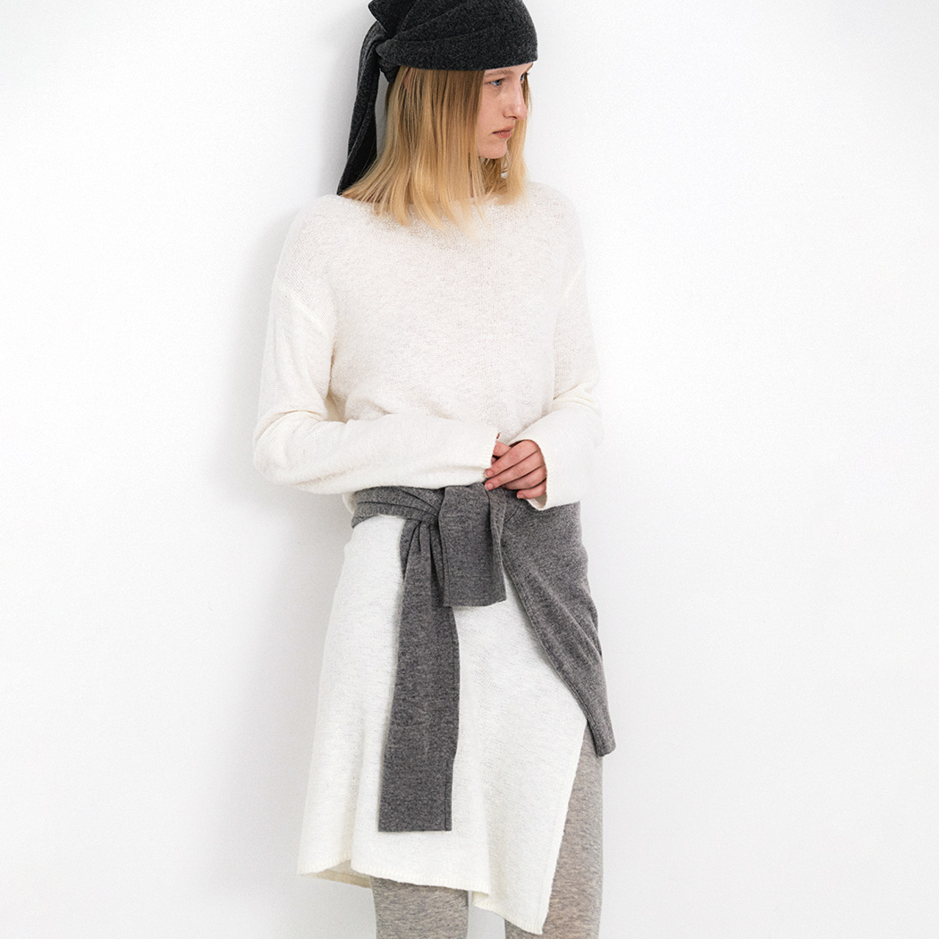 (OP-6312)BOAT NECK WOOL KNIT TOP&SKIRT SET S
