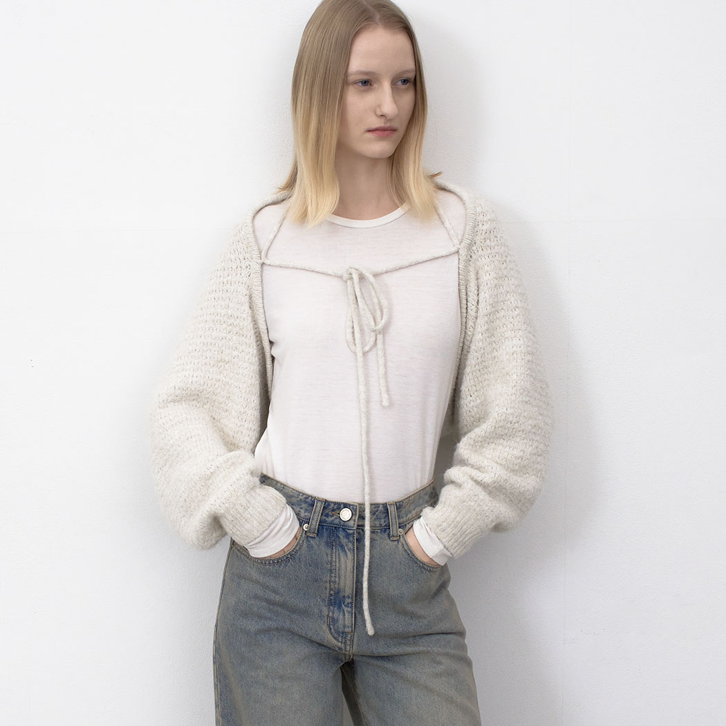 (CD-2239)HAIRY STRING DETAIL KNIT BOLERO