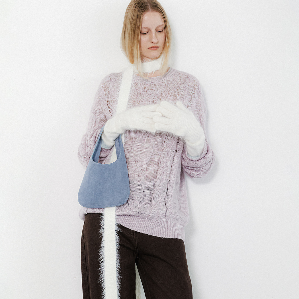 (T-7138)ALPCA BLEND SHEER LOOSE FIT CABLE KNIT