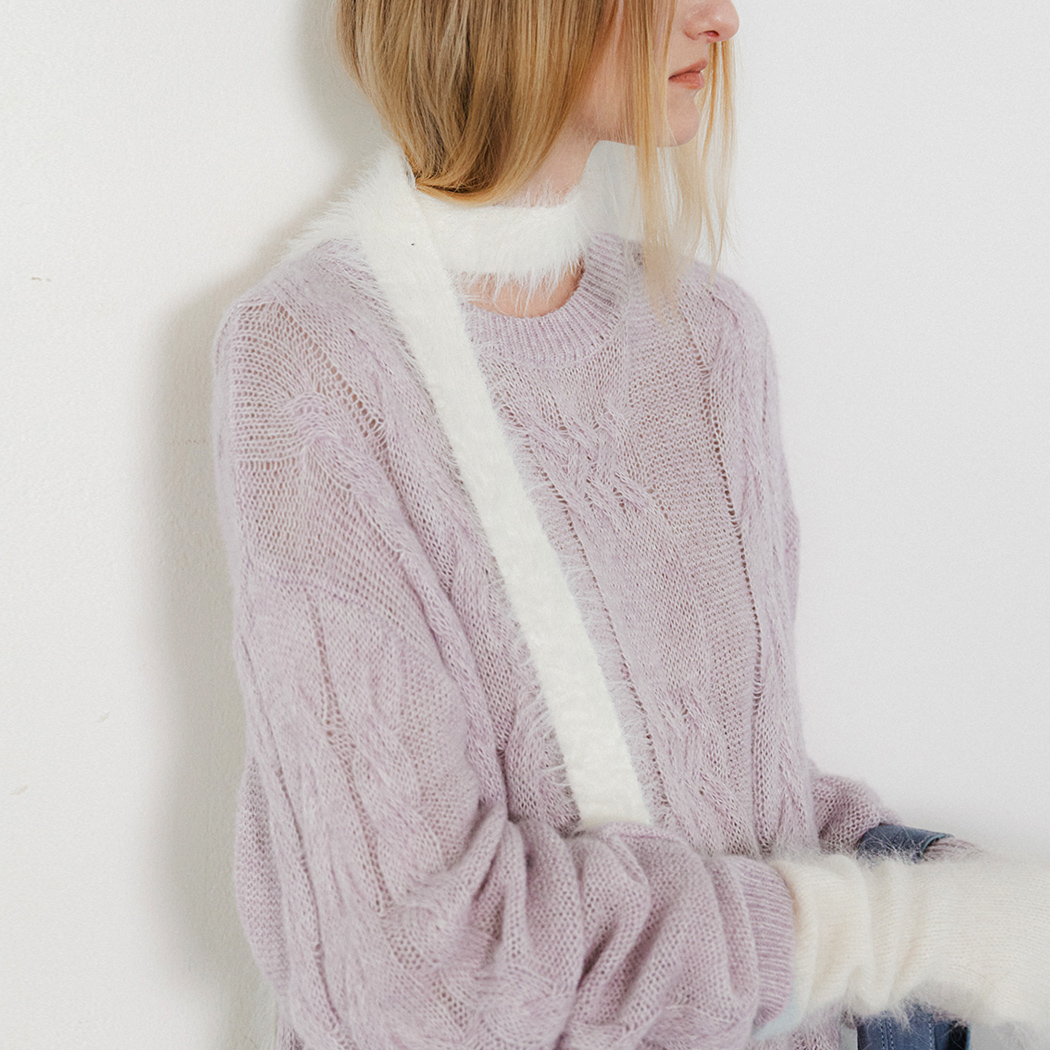 (T-7138)ALPCA BLEND SHEER LOOSE FIT CABLE KNIT
